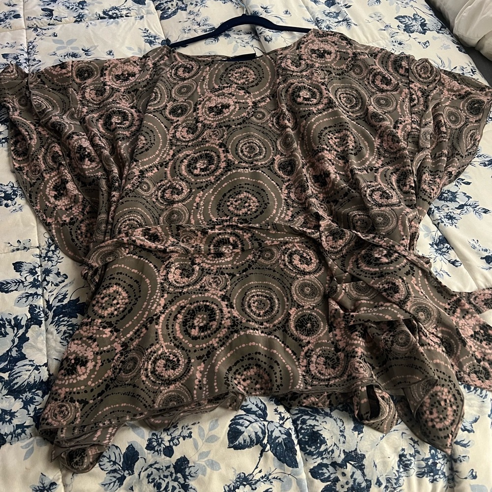 Lane Bryant Taupe and Pink Swirl Print Blouse